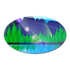 Forest Landscape Pine Trees Forest Oval Magnet by Pakrebo