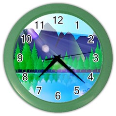 Forest Landscape Pine Trees Forest Color Wall Clock by Pakrebo