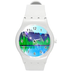 Forest Landscape Pine Trees Forest Round Plastic Sport Watch (m) by Pakrebo