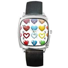 Puffy Hearts Heart Clipart Hearts Square Metal Watch by Pakrebo