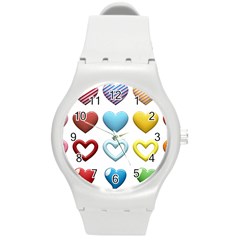 Puffy Hearts Heart Clipart Hearts Round Plastic Sport Watch (m) by Pakrebo