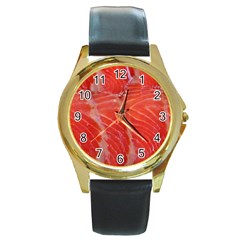 Food Fish Red Trout Salty Natural Round Gold Metal Watch by Pakrebo