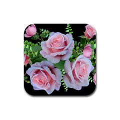 Roses Flowers Ferns Arrangement Rubber Square Coaster (4 Pack)  by Pakrebo