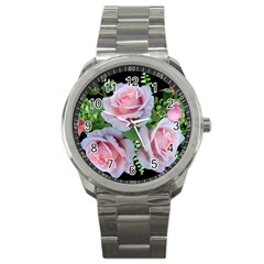 Roses Flowers Ferns Arrangement Sport Metal Watch by Pakrebo