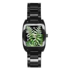 Fern Plant Leaf Green Botany Stainless Steel Barrel Watch by Pakrebo