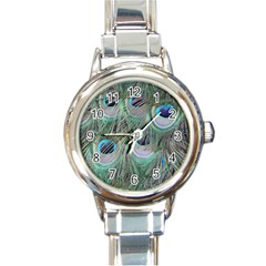 Peacock Feather Pattern Plumage Round Italian Charm Watch by Pakrebo