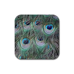 Peacock Feather Pattern Plumage Rubber Coaster (square)  by Pakrebo