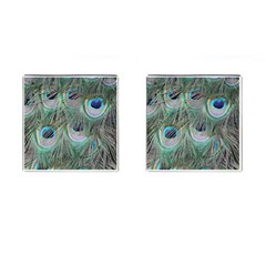 Peacock Feather Pattern Plumage Cufflinks (square) by Pakrebo