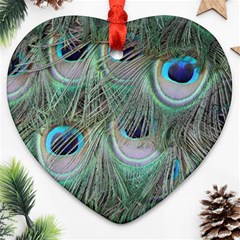 Peacock Feather Pattern Plumage Heart Ornament (two Sides) by Pakrebo