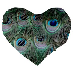 Peacock Feather Pattern Plumage Large 19  Premium Heart Shape Cushions by Pakrebo