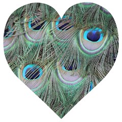 Peacock Feather Pattern Plumage Wooden Puzzle Heart by Pakrebo