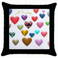 Hearts Puffy Shiny Love Sticker Throw Pillow Case (black) by Pakrebo