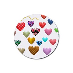 Hearts Puffy Shiny Love Sticker Rubber Round Coaster (4 Pack)  by Pakrebo