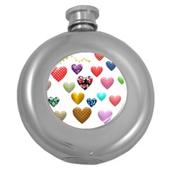 Hearts Puffy Shiny Love Sticker Round Hip Flask (5 Oz) by Pakrebo