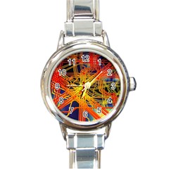 Board Circuits Control Center Trace Round Italian Charm Watch by Pakrebo