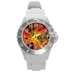 Board Circuits Control Center Trace Round Plastic Sport Watch (l) by Pakrebo