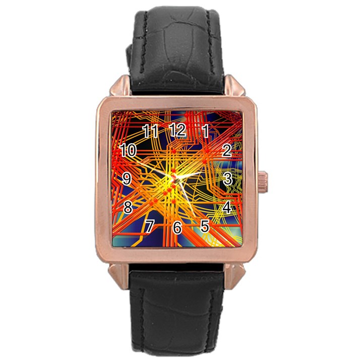 Board Circuits Control Center Trace Rose Gold Leather Watch 