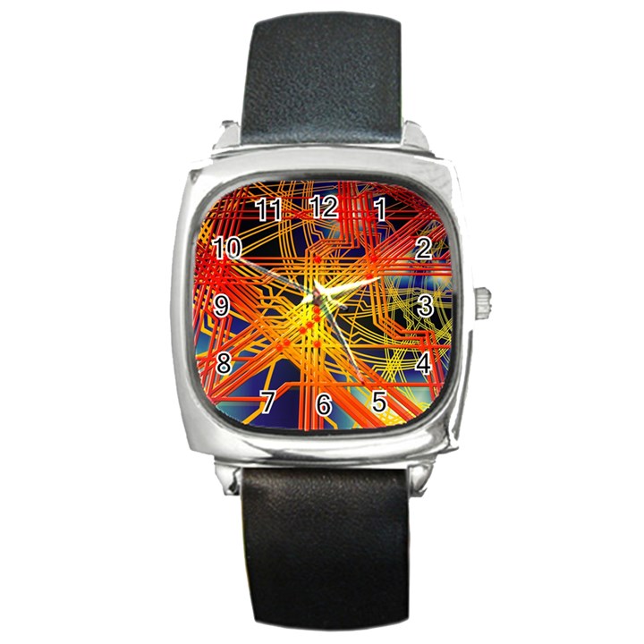 Board Circuits Control Center Trace Square Metal Watch