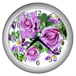 Flowers Roses Aquilegias Ferns Wall Clock (Silver) Front