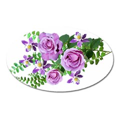 Flowers Roses Aquilegias Ferns Oval Magnet by Pakrebo