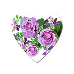 Flowers Roses Aquilegias Ferns Heart Magnet by Pakrebo