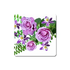 Flowers Roses Aquilegias Ferns Square Magnet by Pakrebo