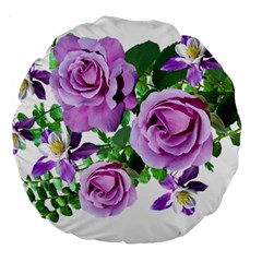 Flowers Roses Aquilegias Ferns Large 18  Premium Flano Round Cushions