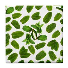 Mint Seamless Pattern Leaf Green Tile Coaster by Pakrebo