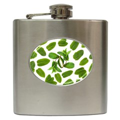 Mint Seamless Pattern Leaf Green Hip Flask (6 Oz) by Pakrebo