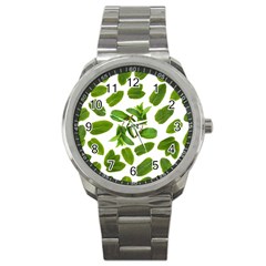 Mint Seamless Pattern Leaf Green Sport Metal Watch by Pakrebo