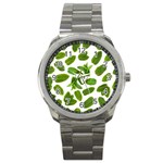 Mint Seamless Pattern Leaf Green Sport Metal Watch Front