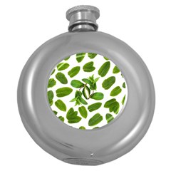 Mint Seamless Pattern Leaf Green Round Hip Flask (5 Oz) by Pakrebo