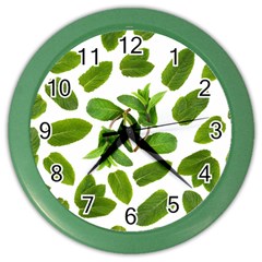 Mint Seamless Pattern Leaf Green Color Wall Clock by Pakrebo