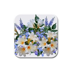 Flowers Lilies Arrangement Bouquet Rubber Square Coaster (4 Pack)  by Pakrebo