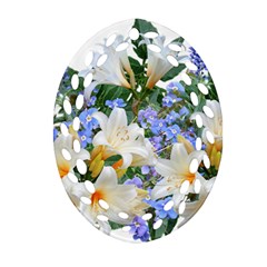 Flowers Lilies Arrangement Bouquet Oval Filigree Ornament (two Sides) by Pakrebo