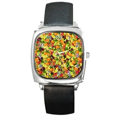 Background Pattern Structure Fruit Square Metal Watch