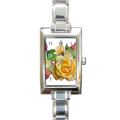 Flowers Roses Autumn Leaves Rectangle Italian Charm Watch by Pakrebo