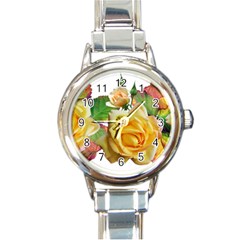 Flowers Roses Autumn Leaves Round Italian Charm Watch by Pakrebo