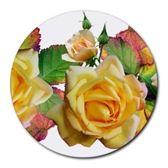 Flowers Roses Autumn Leaves Round Mousepads by Pakrebo