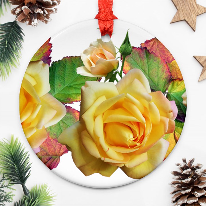 Flowers Roses Autumn Leaves Ornament (Round)