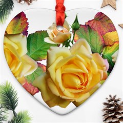 Flowers Roses Autumn Leaves Ornament (heart) by Pakrebo