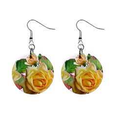 Flowers Roses Autumn Leaves Mini Button Earrings by Pakrebo