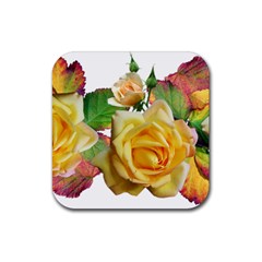 Flowers Roses Autumn Leaves Rubber Coaster (square)  by Pakrebo