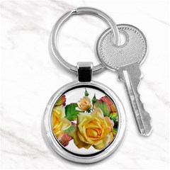 Flowers Roses Autumn Leaves Key Chain (round) by Pakrebo