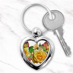 Flowers Roses Autumn Leaves Key Chain (heart) by Pakrebo