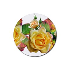 Flowers Roses Autumn Leaves Rubber Coaster (round)  by Pakrebo