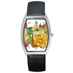 Flowers Roses Autumn Leaves Barrel Style Metal Watch by Pakrebo