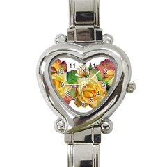 Flowers Roses Autumn Leaves Heart Italian Charm Watch by Pakrebo