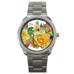 Flowers Roses Autumn Leaves Sport Metal Watch by Pakrebo