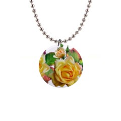 Flowers Roses Autumn Leaves 1  Button Necklace by Pakrebo